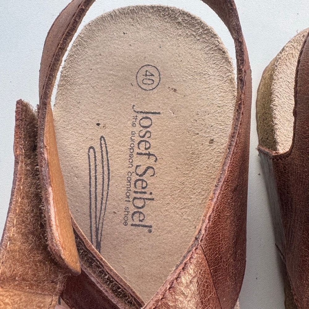 Josef Seibel Brown Leather Comfort Sandals EU 40 Adjustable Strappy Footbed - Picture 4 of 8